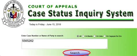 court of appeals case status inquiry system|Court of Appeals of the Philippines.